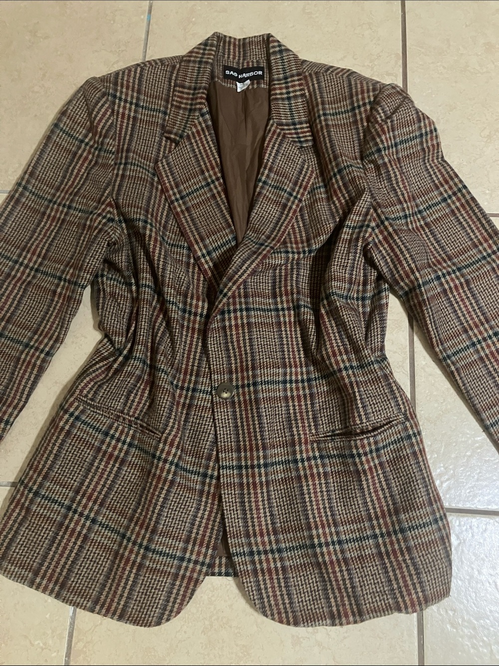 Heritage Brown Plaid Tailored Blazer with Multicolor Windowpane
